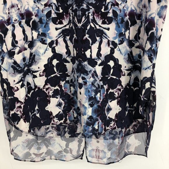 Rebecca Taylor  Blue black Abstract Printed Short Sleeve Silk Blouse Size 8 - Picture 12 of 16
